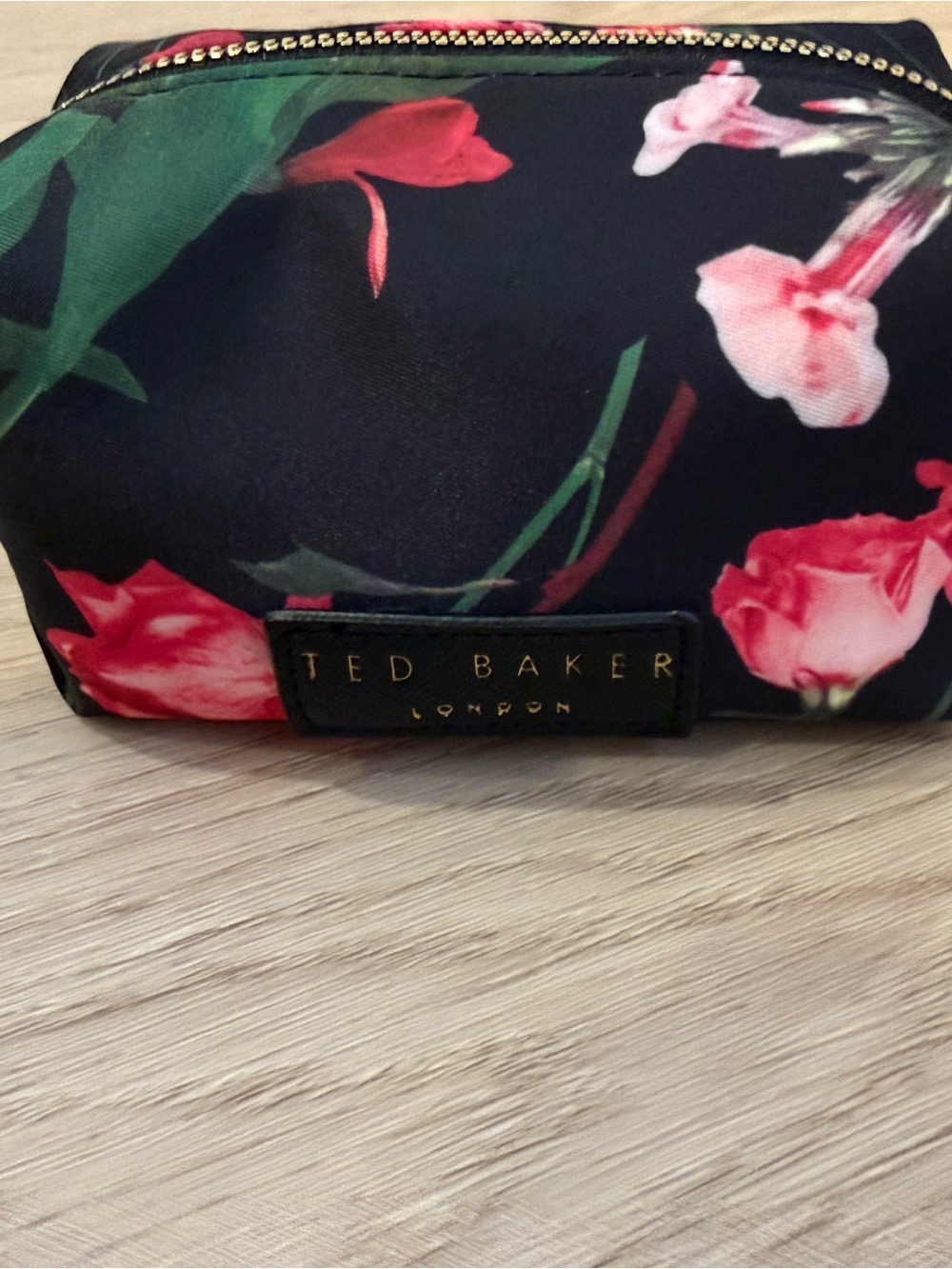 Ted Baker Black Floral Tote with Pink and Green Accents